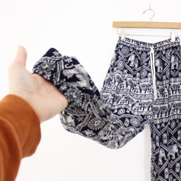 *Women's Boho Pants Harem Smocked Waist Yoga Palazzo Hippie Beach Elephant Print - Picture 6 of 7